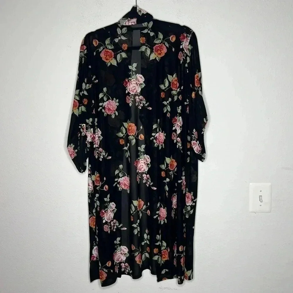 Siren Lily floral long beach plus size coverup cardigan size 2X - Picture 3 of 7
